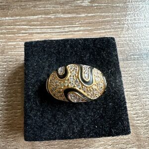 J&T Pave CZ Gold Vermeil Sterling Silver Dome Enamel Ring Stamped 925 size 7